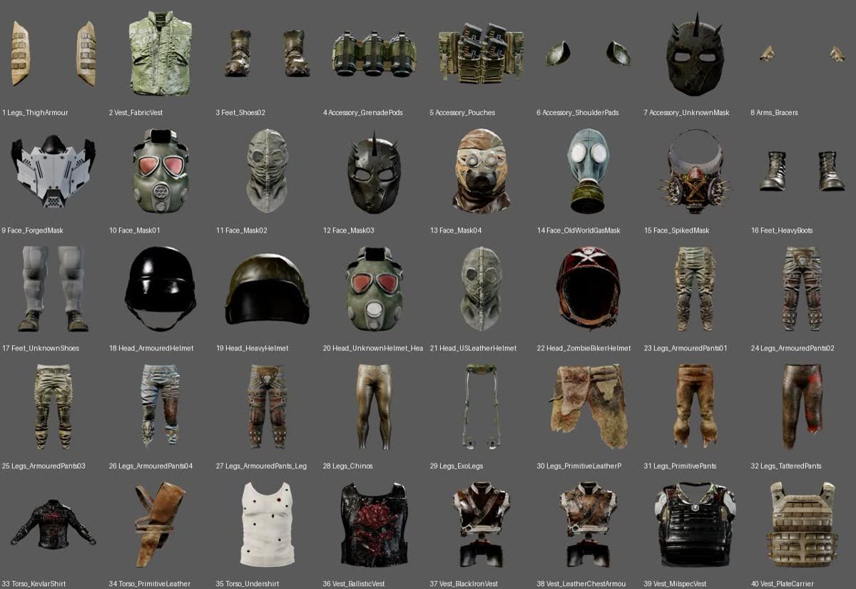 All 40 clothing and armour icons on one sheet
