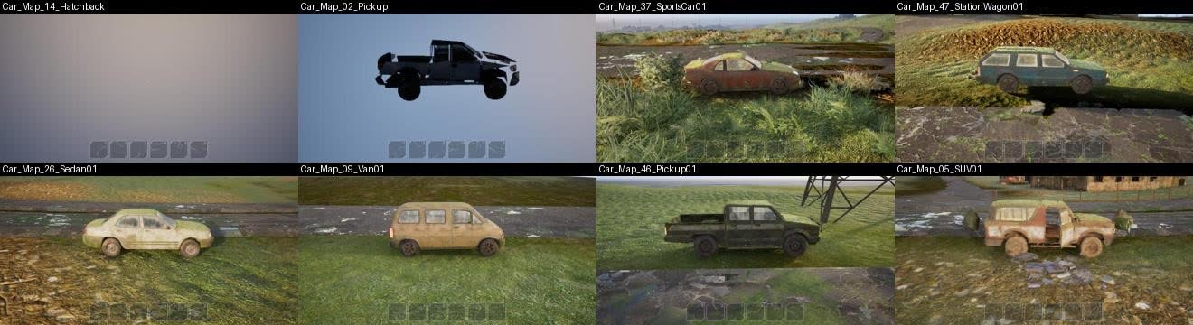Some of the 54 cars placed along roads across the map