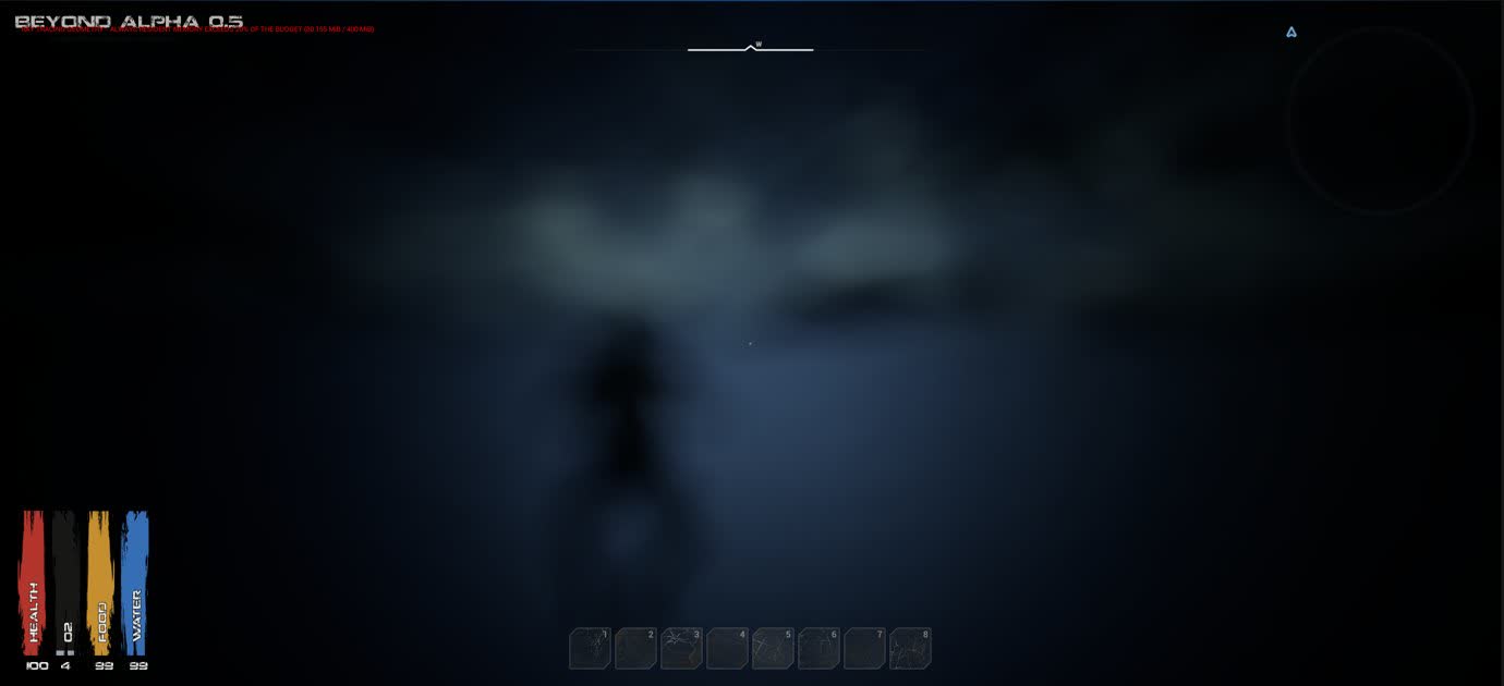 Running out of air: the screen darkens, blurs and goes grey