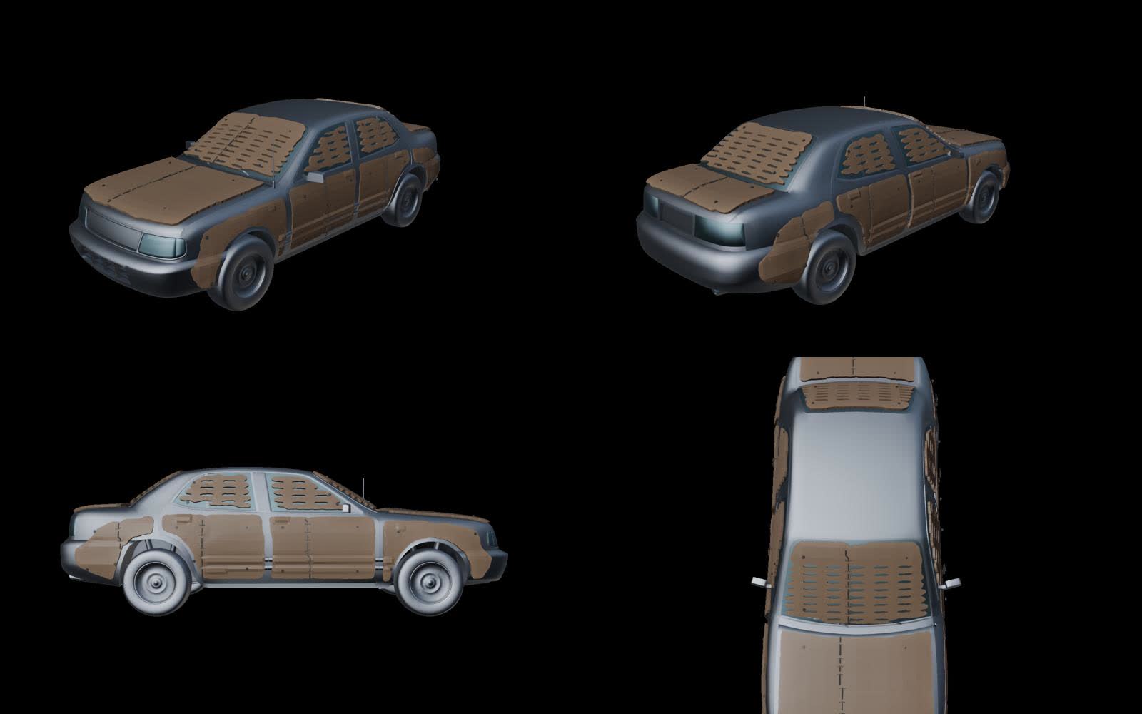 Early armour plate designs, worked out in 3D before going in-game
