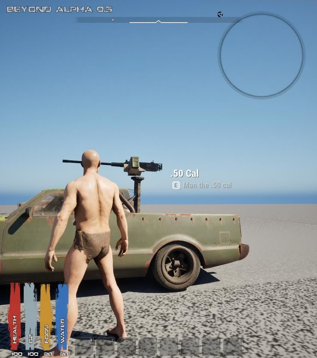 The .50 cal mounted and ready on a ute, with the "Man the .50 cal" prompt
