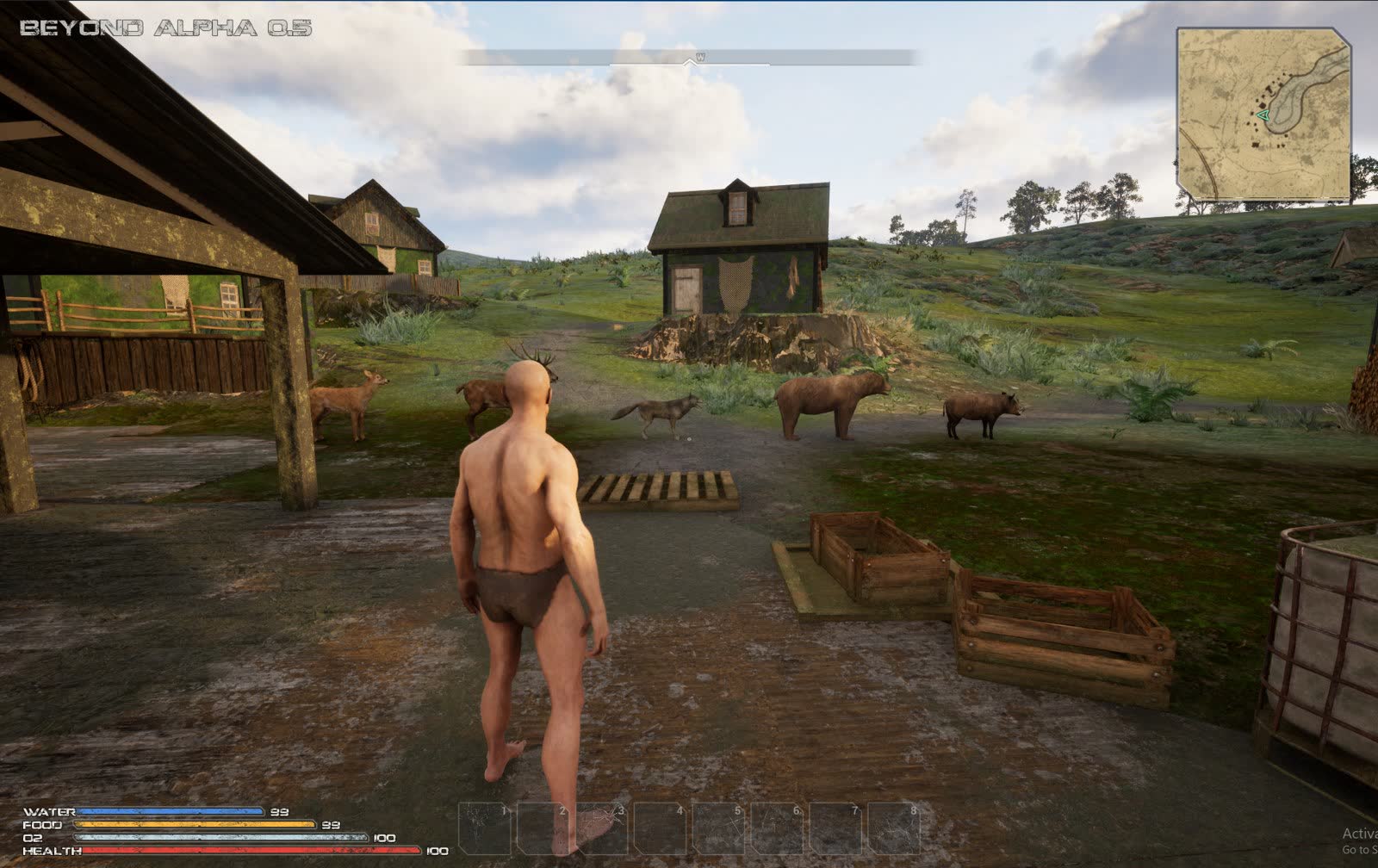 Wildlife wandering near a farm