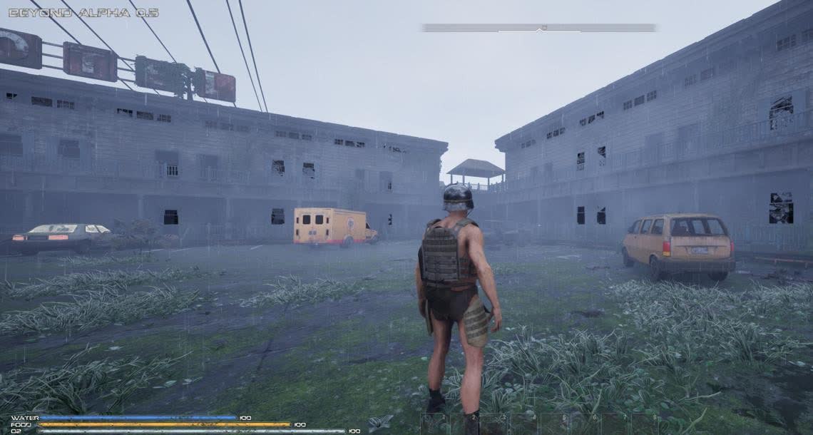 Back in the world after Continue, same gear on, in the rain